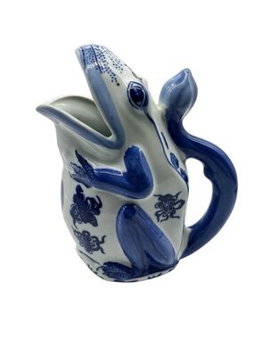 China Blue Seymour Mann Fine Porcelain Frog Pitcher (9" H)